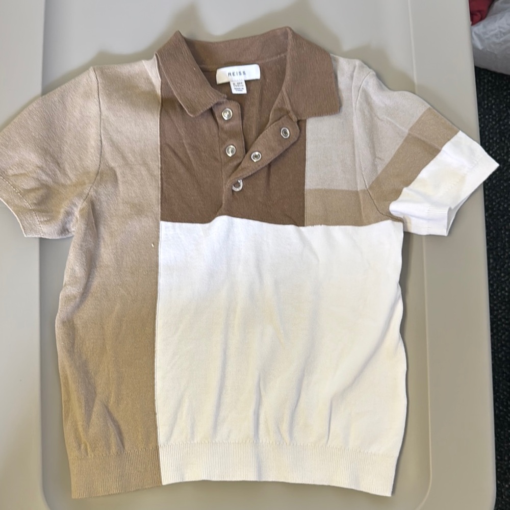 Reiss Brown and White Polo Shirt Knit Top